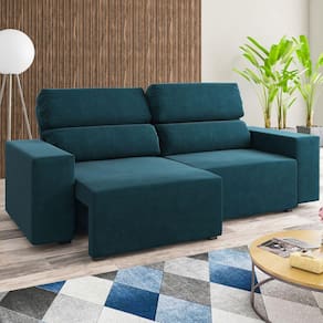 Sofá 3 Lugares Charm Reclinável E Retrátil Azul Infinito - Vian