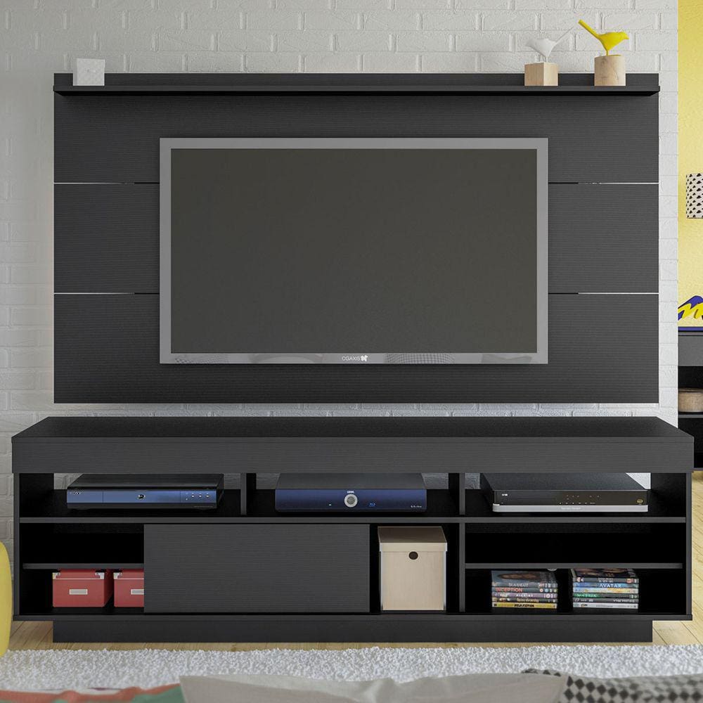 Rack Com Painel Para Tv Até 50 Polegadas 1 Porta Preto - Artely Móveis