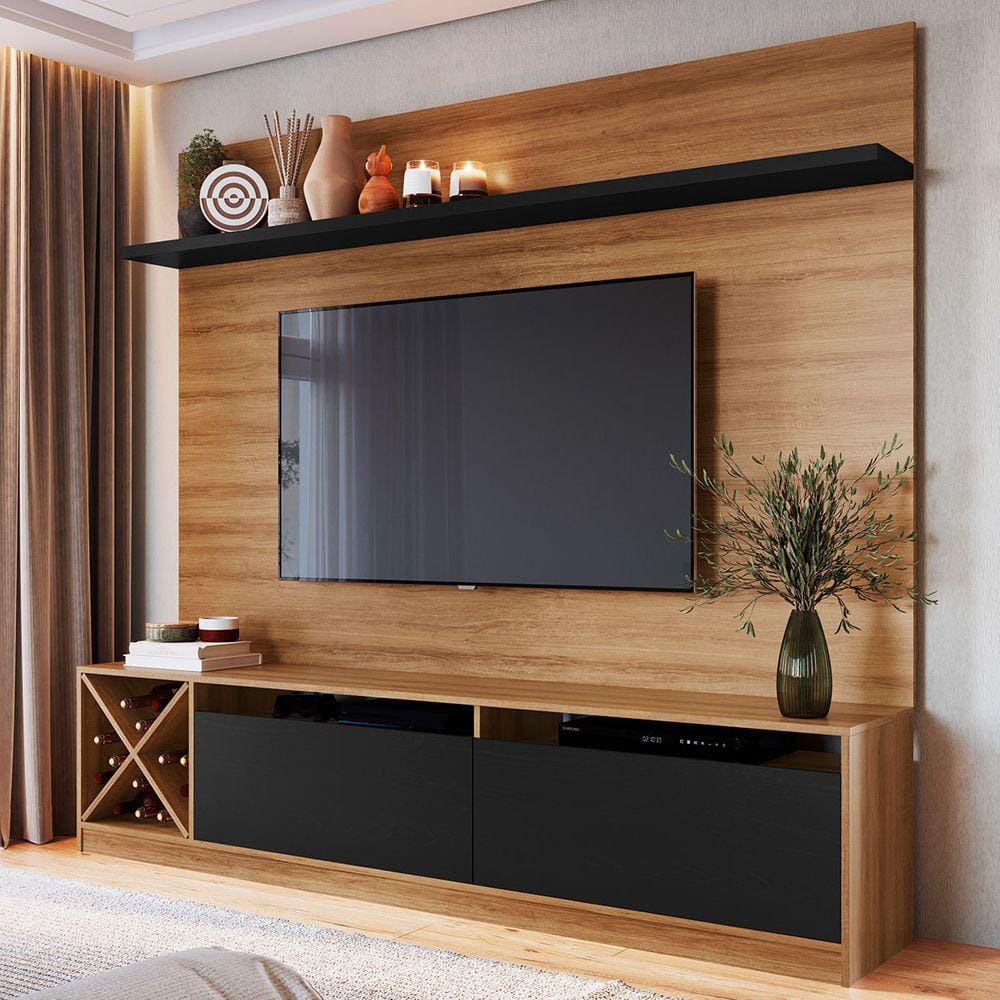 Rack Com Painel Para Tv Até 65 Polegadas 2 Portas Montana/preto 2022 - Quiditá Móveis