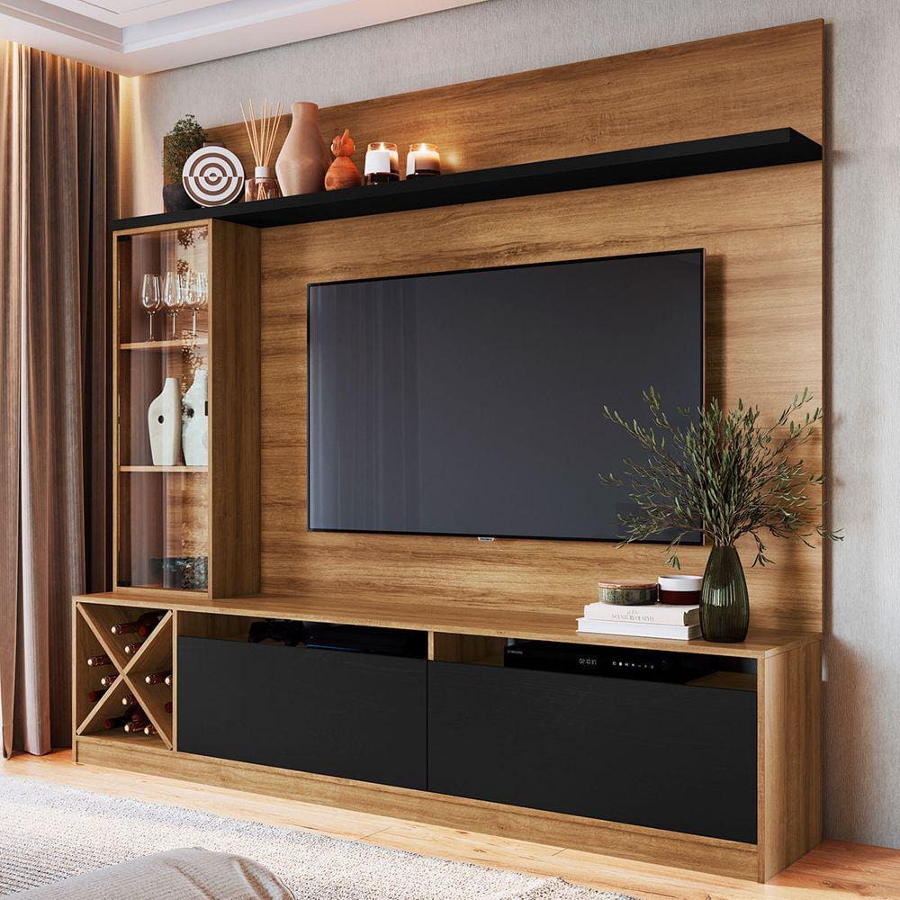 Rack Com Painel Para Tv Até 50 Polegadas 2 Portas 2021 Mn/ptx Montana/preto - Quiditá Móveis