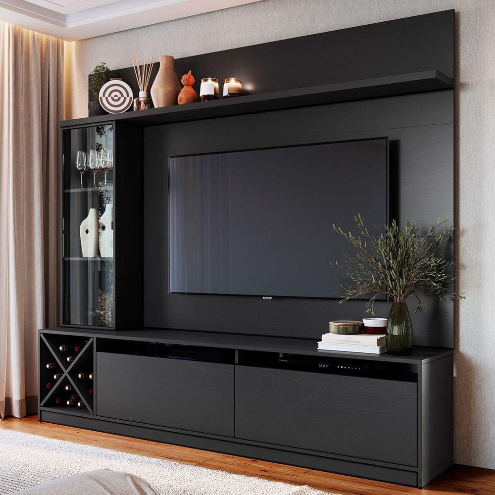 Rack Com Painel Para Tv Até 50 Polegadas 2 Portas 2021 Ptx Preto - Quiditá Móveis