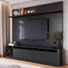 Rack Com Painel Para Tv Até 65 Polegadas 2 Portas Preto 2022 - Quiditá Móveis