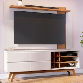 Rack Com Painel Para Tv Até 70 Polegadas Noronha 2 Portas 3 Prateleiras Off White Matte/freijó -