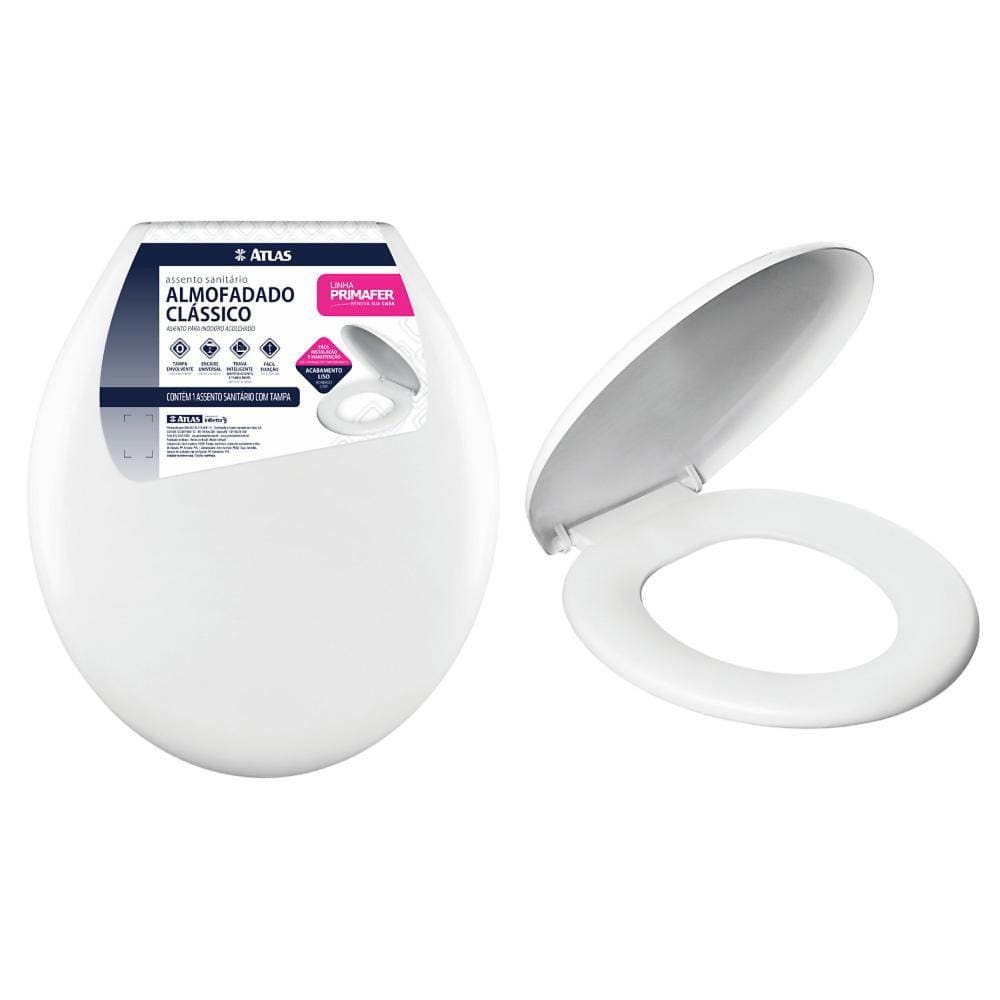 Assento Sanitário Almofadado Clássico Plástico Branco 3,5x37x44,5cm Primafer
