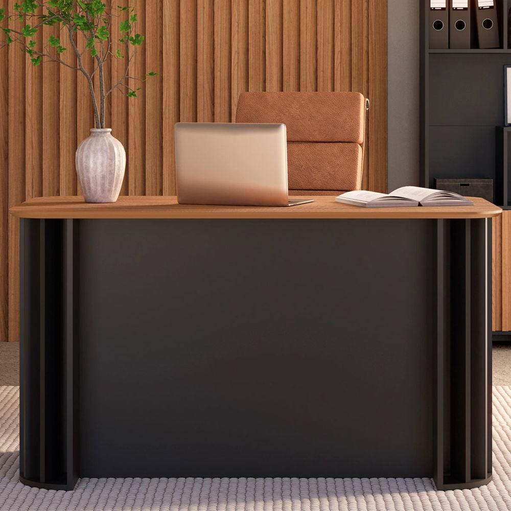 Mesa Para Escritório 1 Gaveta 100% Mdf Freijo/preto Fosco C722 - Dalla Costa
