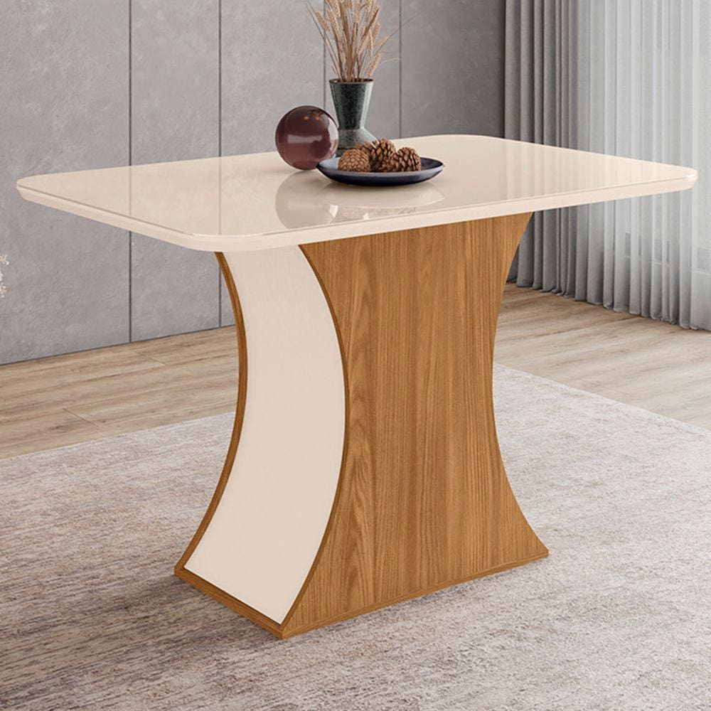 Mesa De Madeira Selena Com Vidro Nature/off White Sci42 - Henn