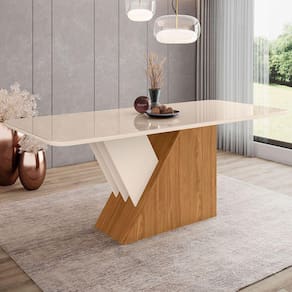 Mesa De Madeira Lucena Com Vidro Nature/off White Sci23 - Henn