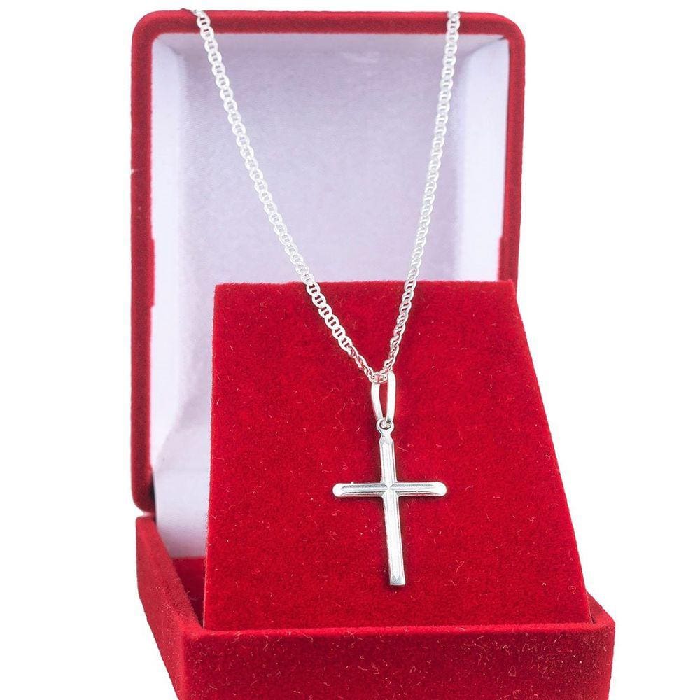Corrente De Prata Masculina 925 Cordão Piastrine 70cm E Cruz