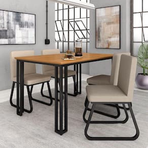 Mesa Com 4 Cadeiras Industrial 1,36 Deli Pt/cin/beg - Móveis Arapongas