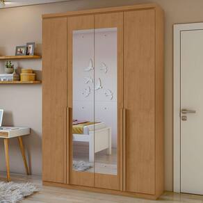 Guarda-roupa Solteiro Alonzo 4 Portas 2 Gavetas Com Espelho 100% Mdf Amêndoa Clean - Móveis
