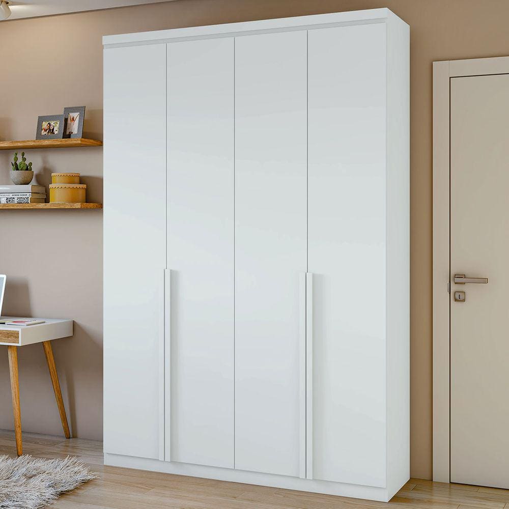 Guarda-roupa Solteiro Alonzo 4 Portas 2 Gavetas 100% Mdf Branco - Móveis Lopas