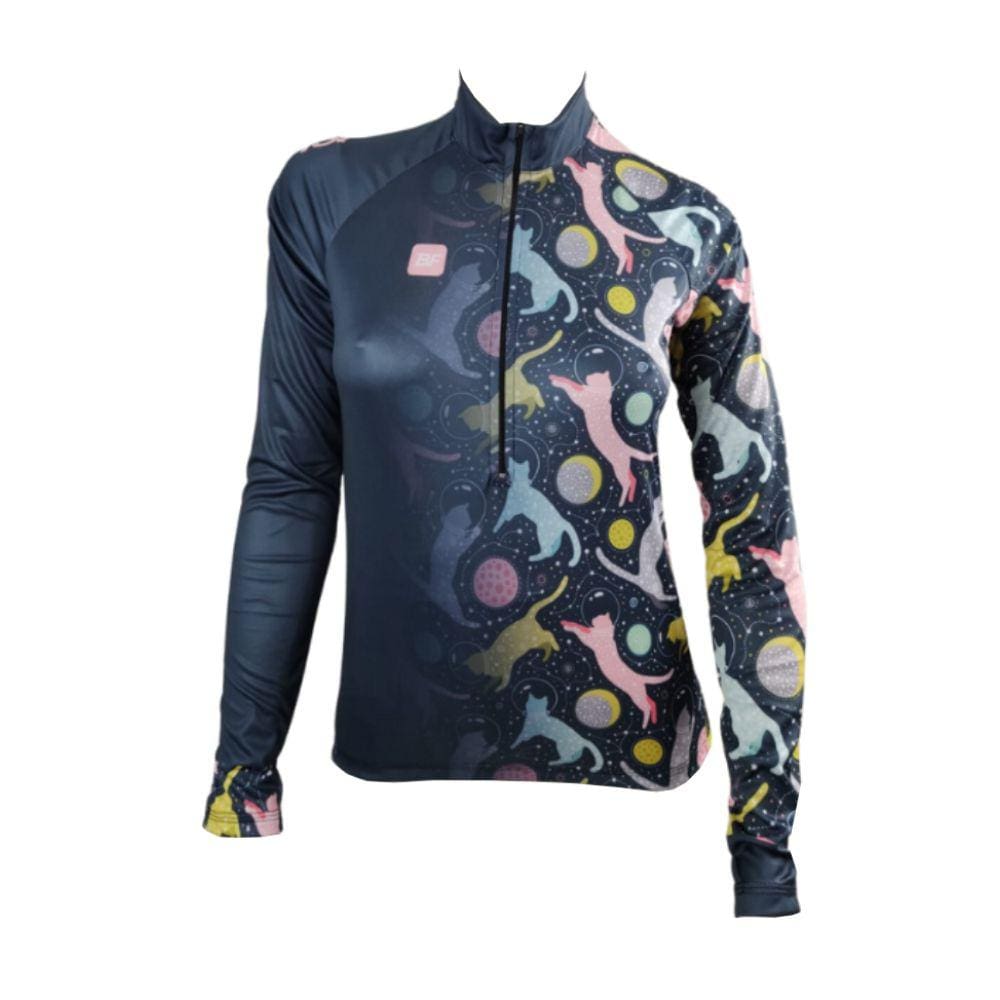 Camisa Ciclismo Feminina Be Fast Manga Longa Felinos Bike Mtb