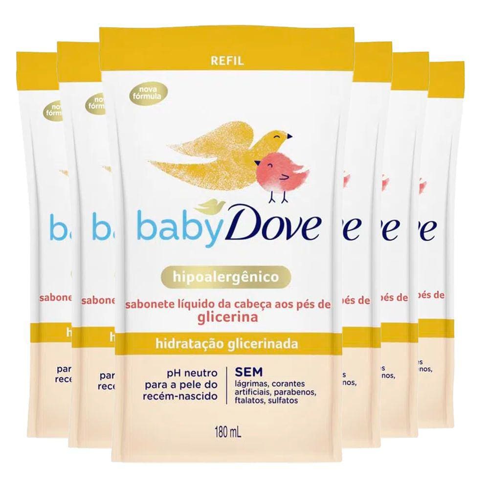 Kit Sabonete Líquido Dove Baby Refil Hidratação Glicerinada 180ml - 6 Unidades