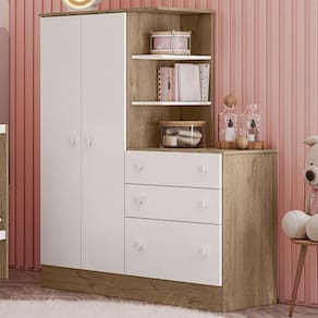Guarda-roupa Infantil Com Cômoda Doce Sonho 2 Portas 3 Gavetas Rústico/branco - Qmovi