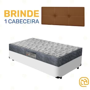 Box Solteiro Branco + Cabeceira Painel Iris Marrom + Colchão D33 ISO 100 88cm