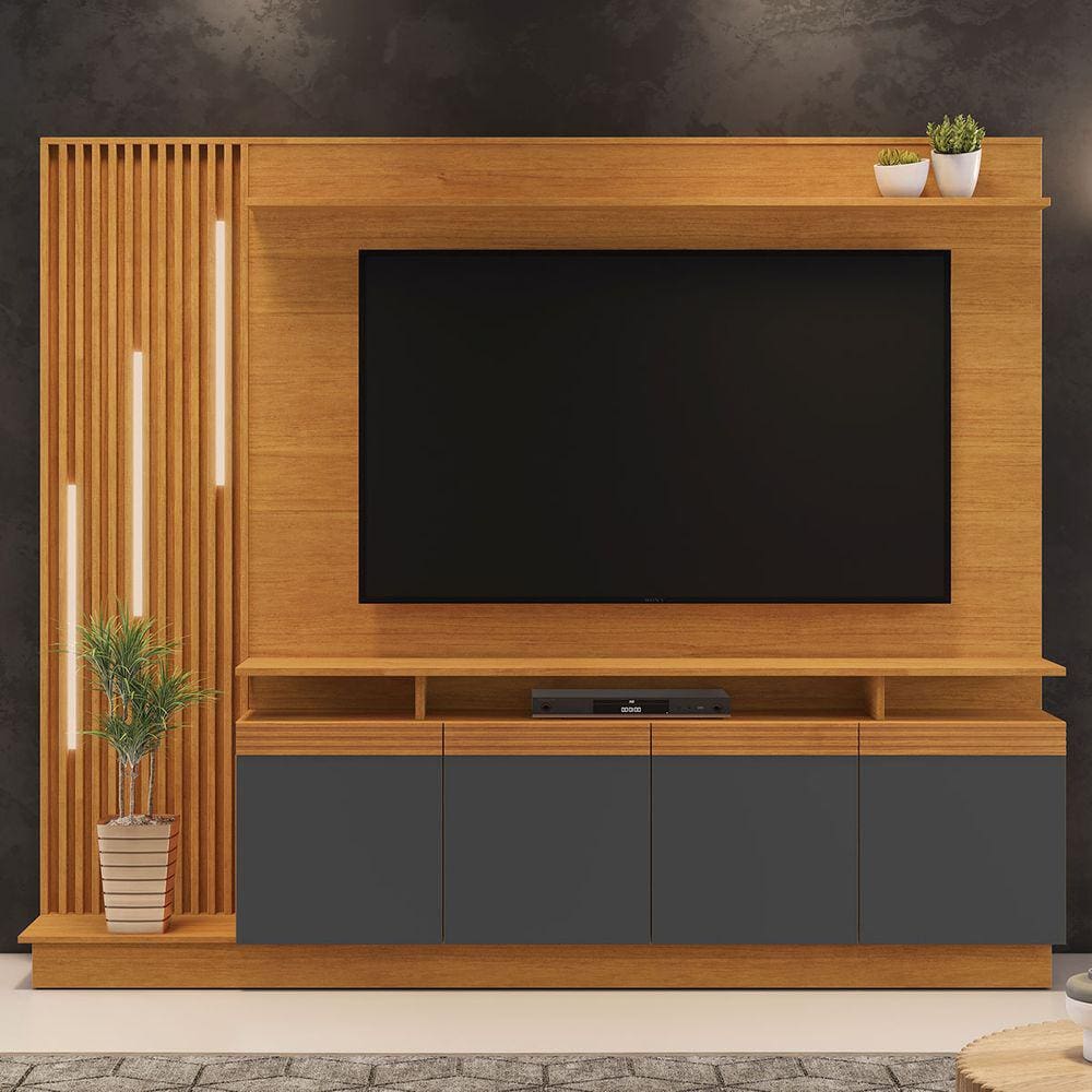 Estante Para Tv Até 65 Polegadas Candian Com Led 4 Portas Cinamomo/grafite - Jcm Móveis