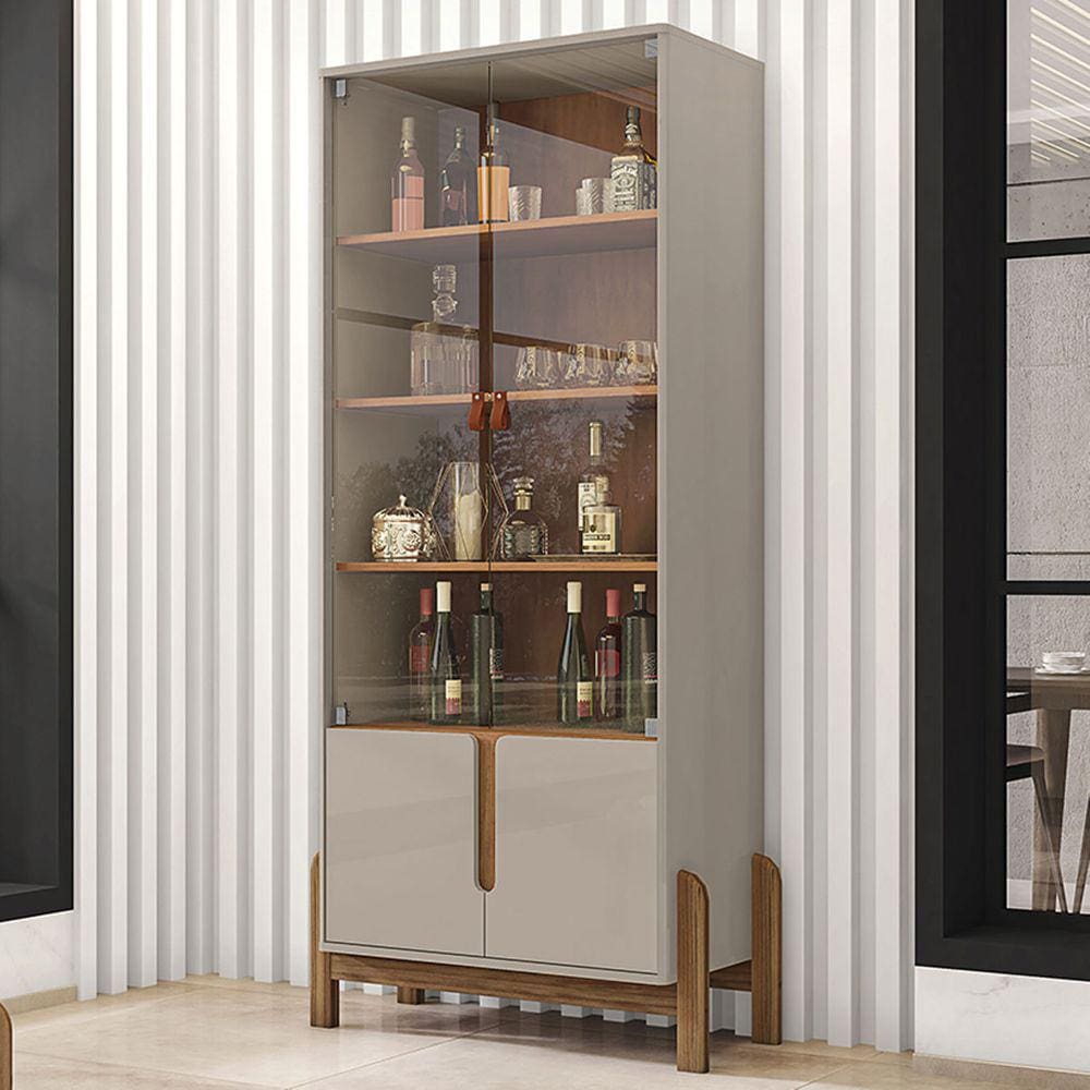 Cristaleira Lizz 2 Portas 3 Prateleiras Off White/cedro - Casa D