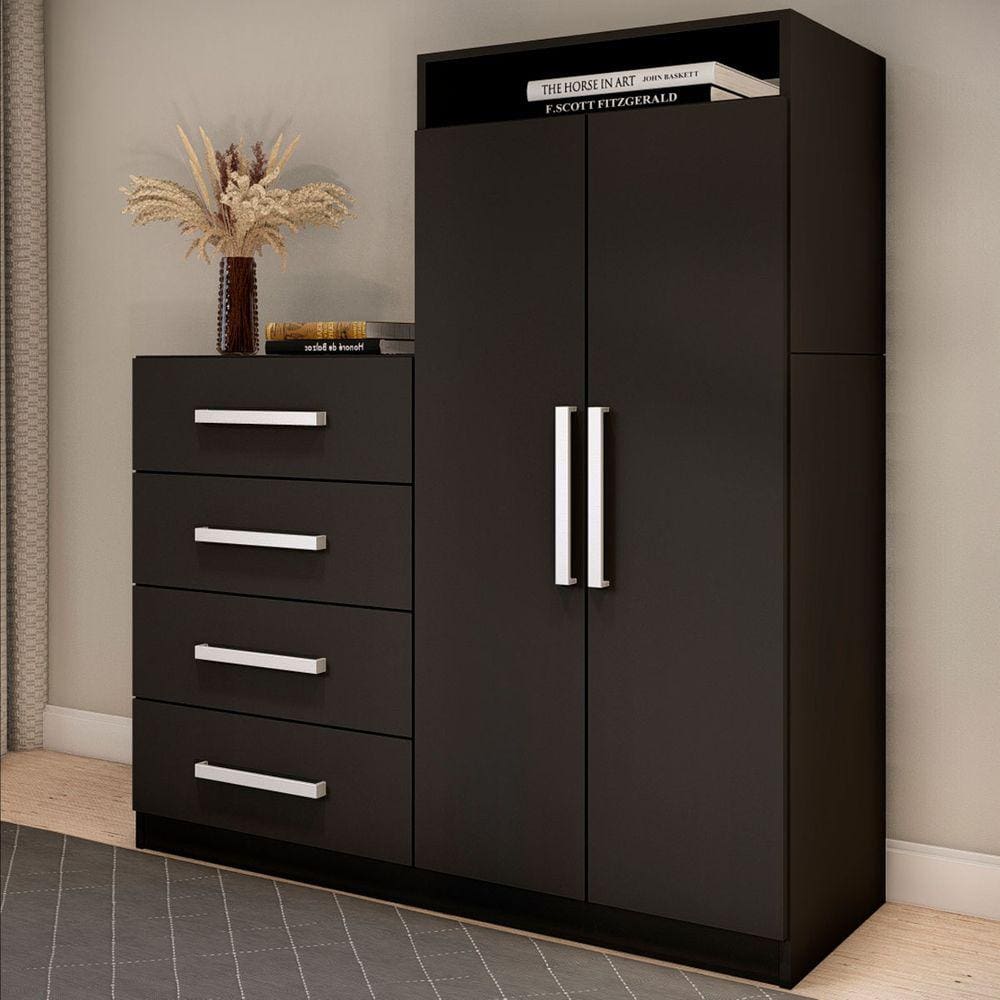 Cômoda Paris 2 Portas 4 Gavetas Preto Fosco - Panorama Móveis