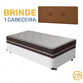 Box Solteiro Branca + Cabeceira Painel Iris Marrom + Colchão de Molas Classic Superlastic 88cm
