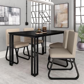 Mesa Com 4 Cadeiras Industrial 1,36 Deli Pt/pt/bege - Móveis Arapongas