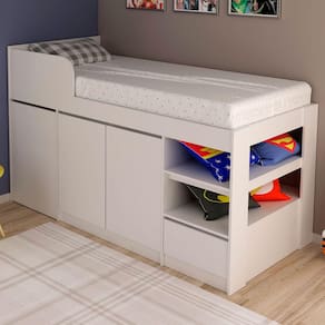 Cama Infantil Multifuncional 2 Portas Com Escrivaninha Branco - Tecno Mobili