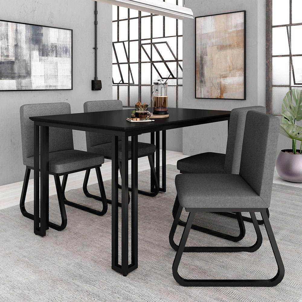 Mesa Com 4 Cadeiras Industrial 1,36 Deli Pt/pt/cinz - Móveis Arapongas