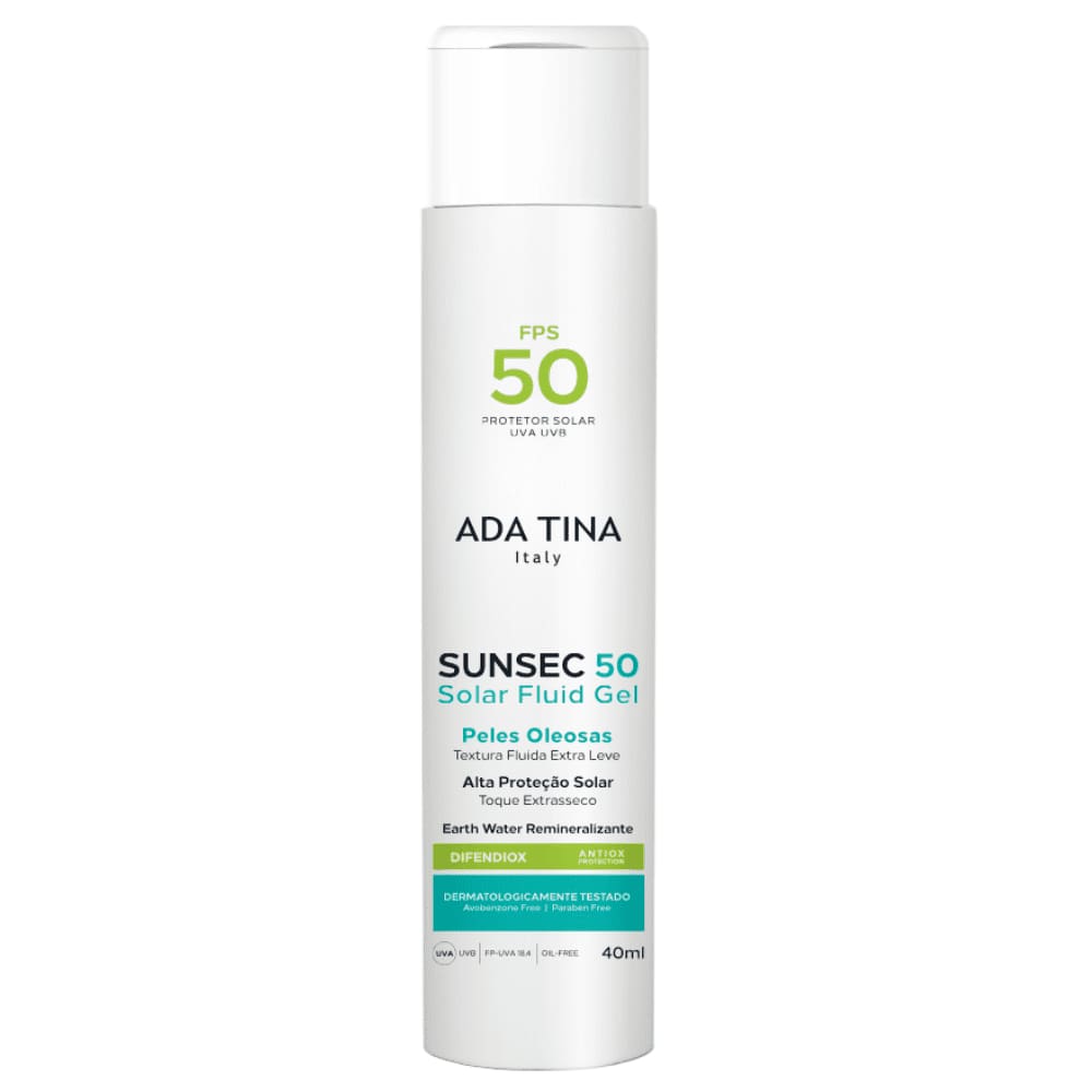 Ada Tina Sunsec Gel Protetor Solar Pele Oleosa Toque Extra Seco Fps 50 40ml