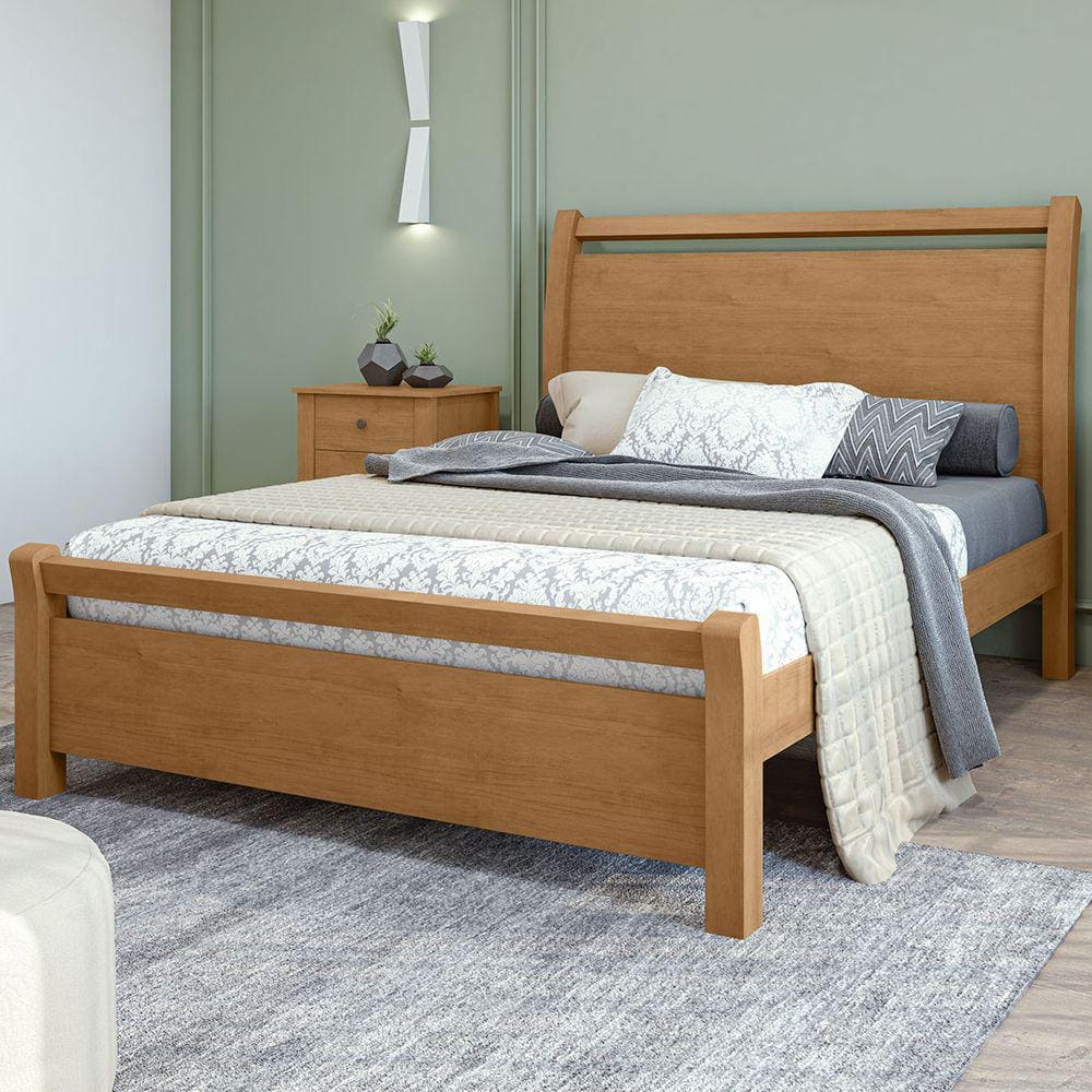Cama De Casal Reali 100% Mdf Amêndoa Clean - Móveis Lopas