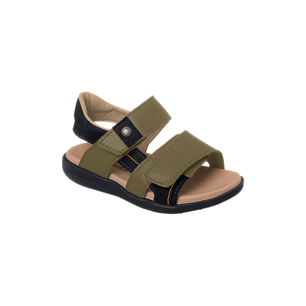 Sandália Infantil Masculina Ortopé Autêntica Couro Verde Pesto