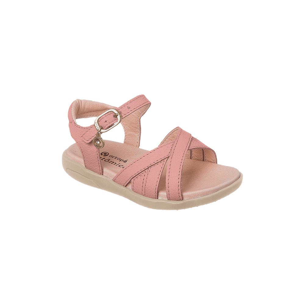 Sandália Infantil Feminina Ortopé Autêntica Couro Rosa Chá
