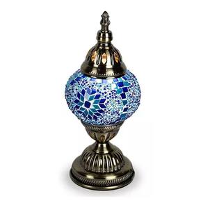 Abajur Turco Mosaico Metal Vidro Azul Bivolt 28 cm YMA401