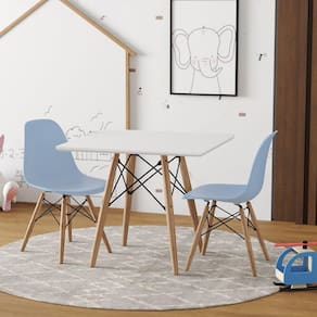 Conjunto De Mesa Infantil Madeira Quadrado Branco 2 Cadeiras Azul