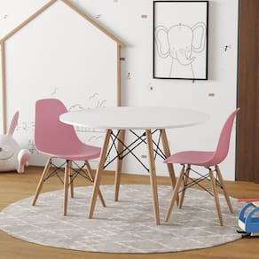 Conjunto De Mesa Madeira Infantil Redondo Branco 2 Cadeiras Rosa