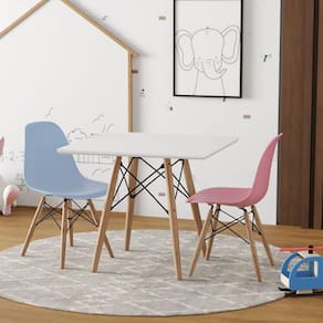 Conjunto De Mesa Madeira Infantil Quadrado Branco 1 Cadeira Azul 1 Cadeira Rosa - Cor: Branco