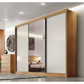 Guarda Roupa Casal 3 Portas 8 Gav. Espelho Spazzio Novo Horizonte - Cumaru Off