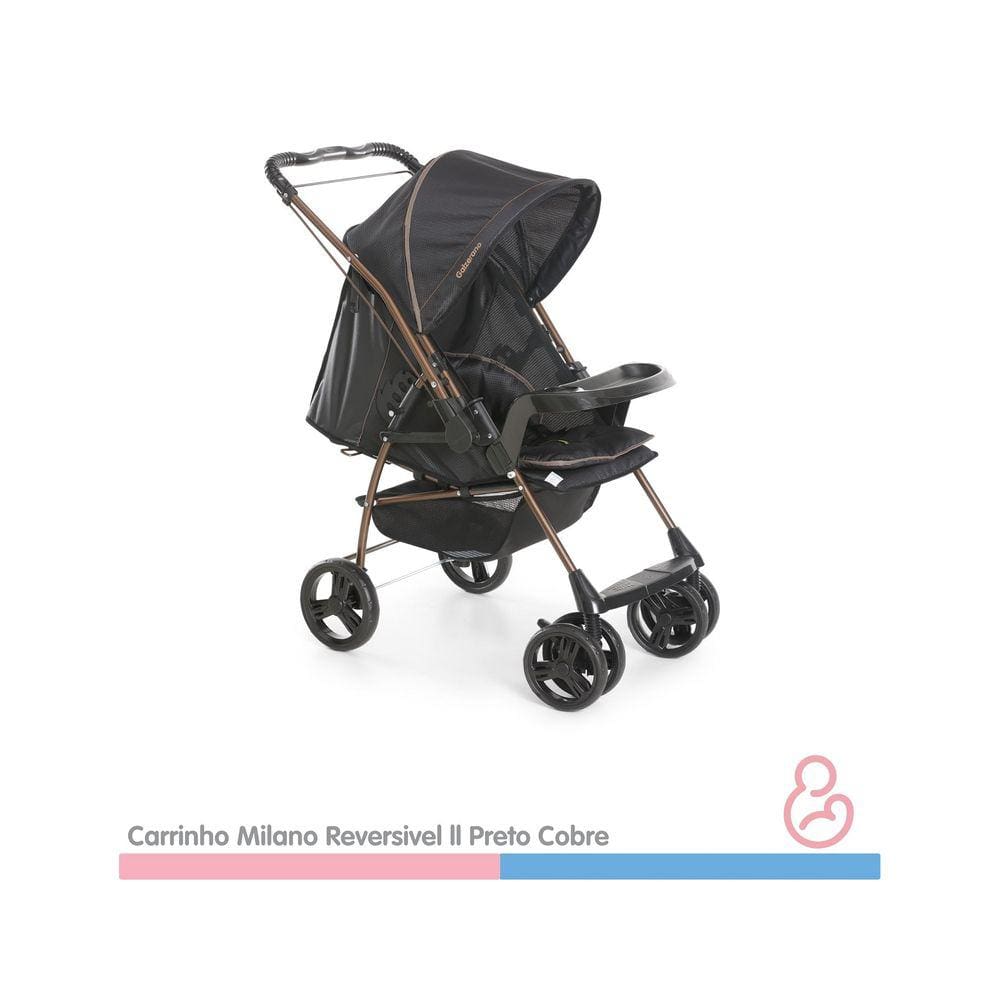 Carrinho de bebê Milano Rev ii Preto Cobre Galzerano 1016