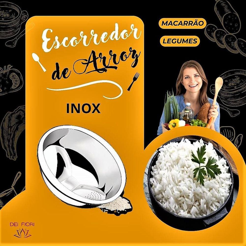 Escorredor Lavador Arroz Massa Inox Macarrão 26cm Cozinha