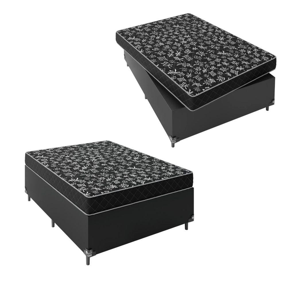 Cama Box Viúva + Colchão Espuma D20 - 51x128x188cm - Couro Preto
