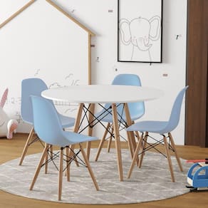 Conjunto De Mesa Madeira Infantil Redondo Branco 4 Cadeiras Azul