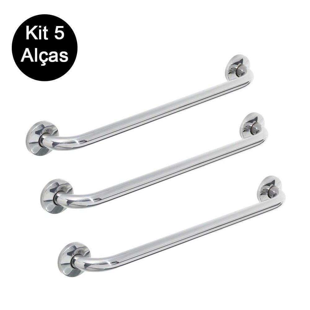 Kit 5 Alças Apoio Banheiro Acessibilidade Idoso Cadeirante Deficiente Inox