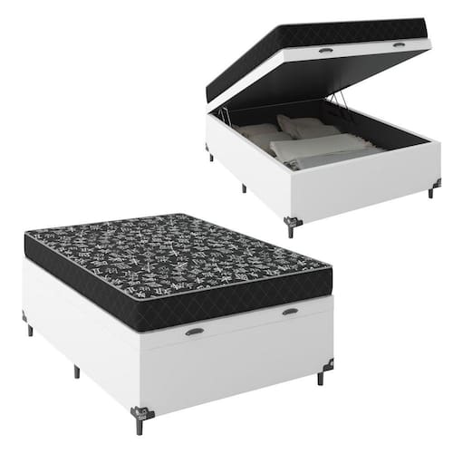 imagem-Cama Box Baú Viúva + Colchão Espuma D20 - 56x128x188cm - Couro Branco