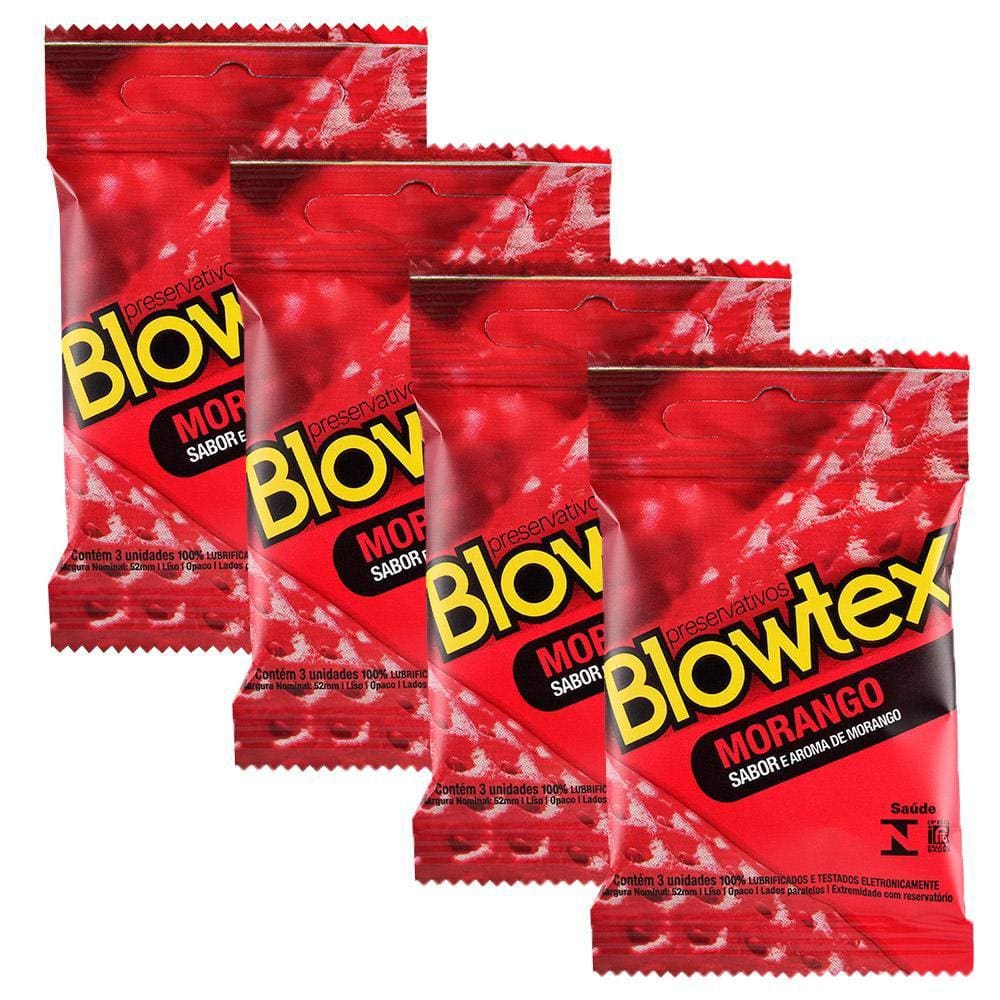 Kit 4 Pacotes Preservativo Blowtex Morango C/ 3 Unidades Cada