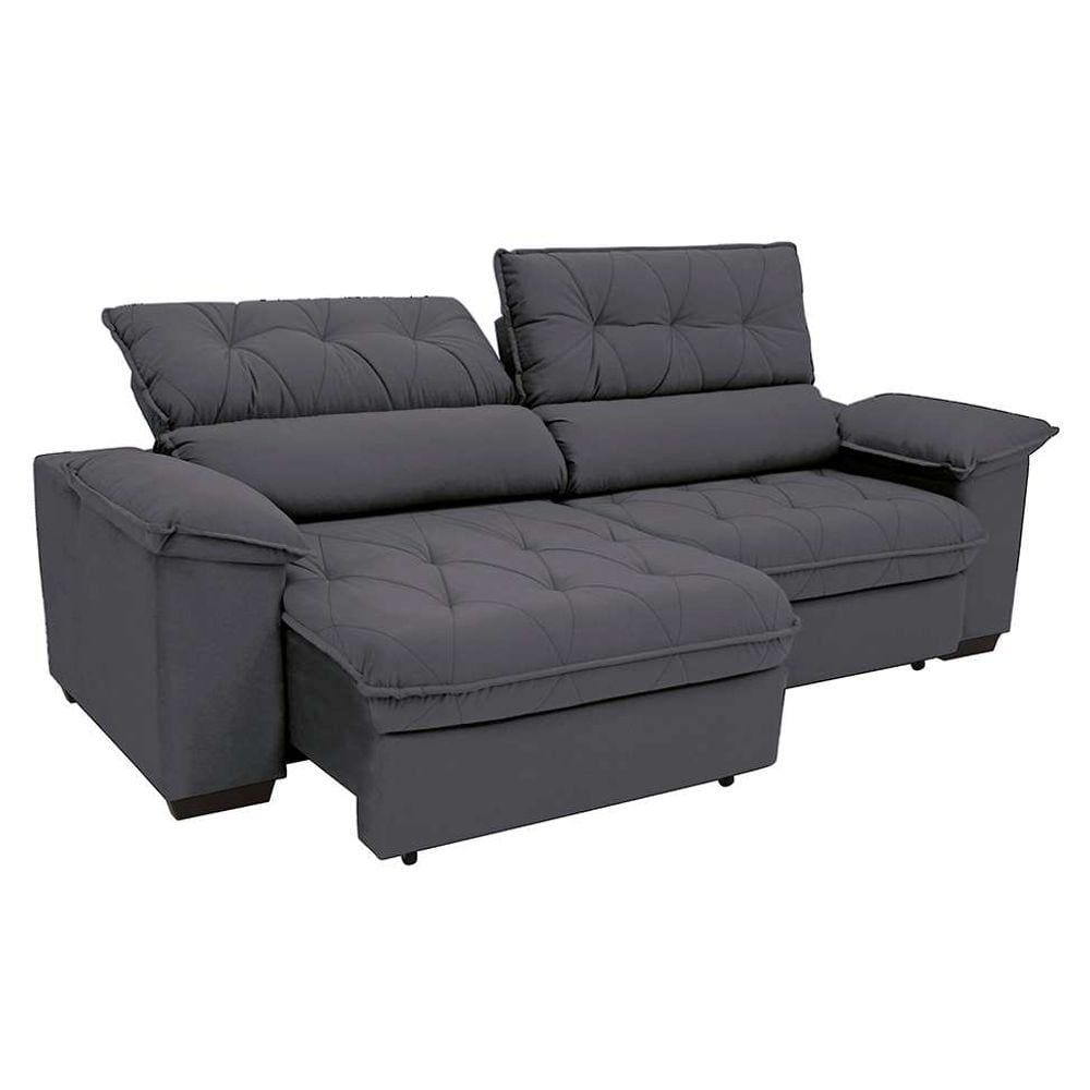 sofá 3 lugares retrátil e reclinável piemont suede cinza 200 cm