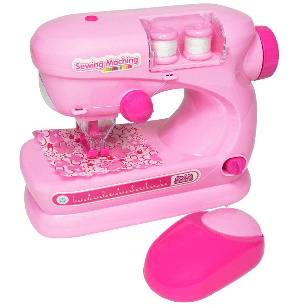 Mini Ateliê Infantil Máquina de Costura de Verdade Pilha Acessórios Rosa Claro Importway Bw035
