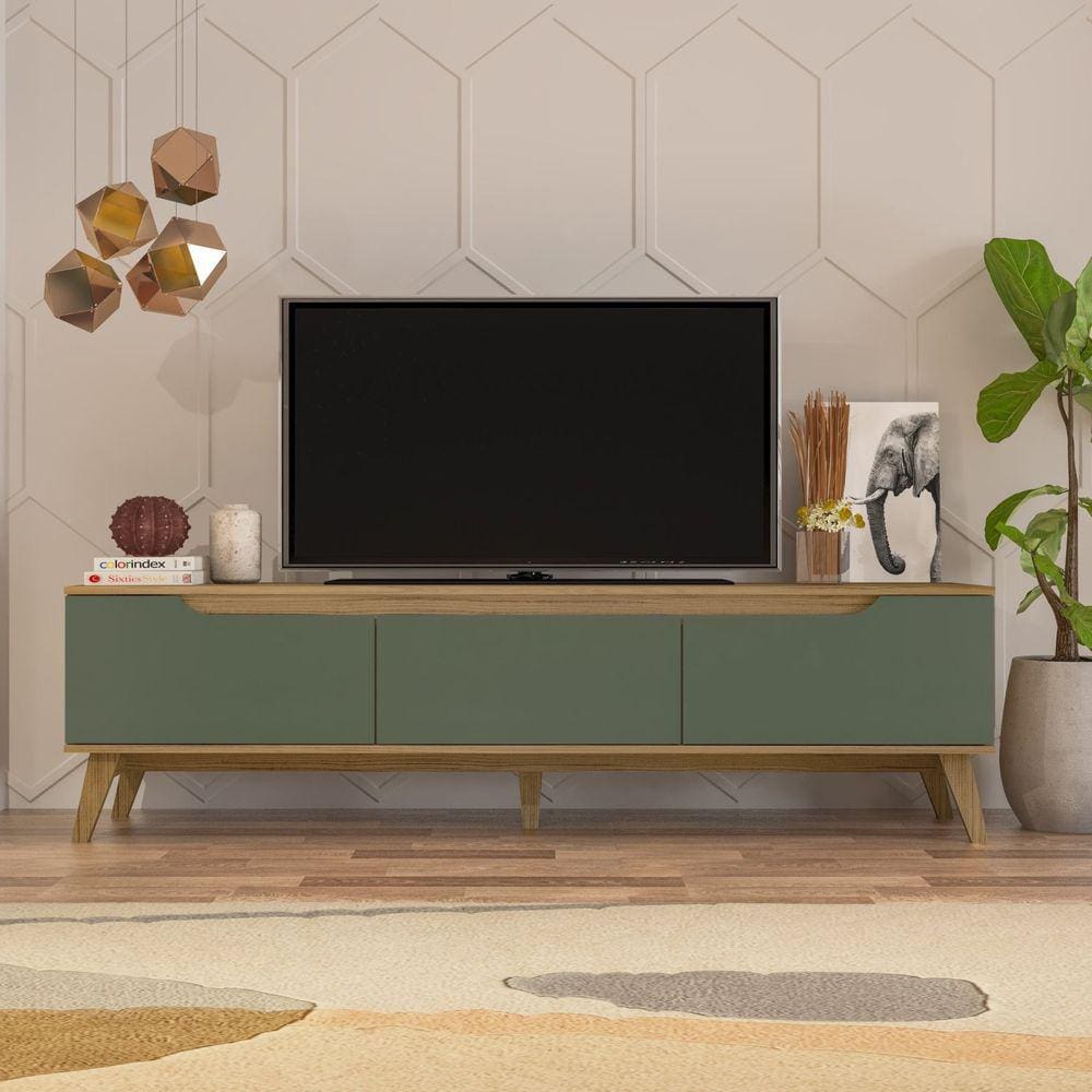Rack para TV até 75 Polegadas 180cm 2 Portas 1 Gaveta Liverpool Yescasa Carvalho/Menta