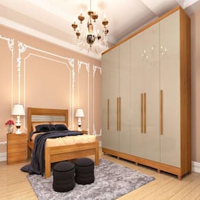 Guarda Roupa Casal 6 Portas 4 Gavetas 10 Pés Veneza Tcil Móveis Cinamomo/Off White