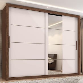 Guarda Roupa Casal com Espelho 2 Portas 6 Gavetas Imperador Plus Zanzini Jacaranda/Off White