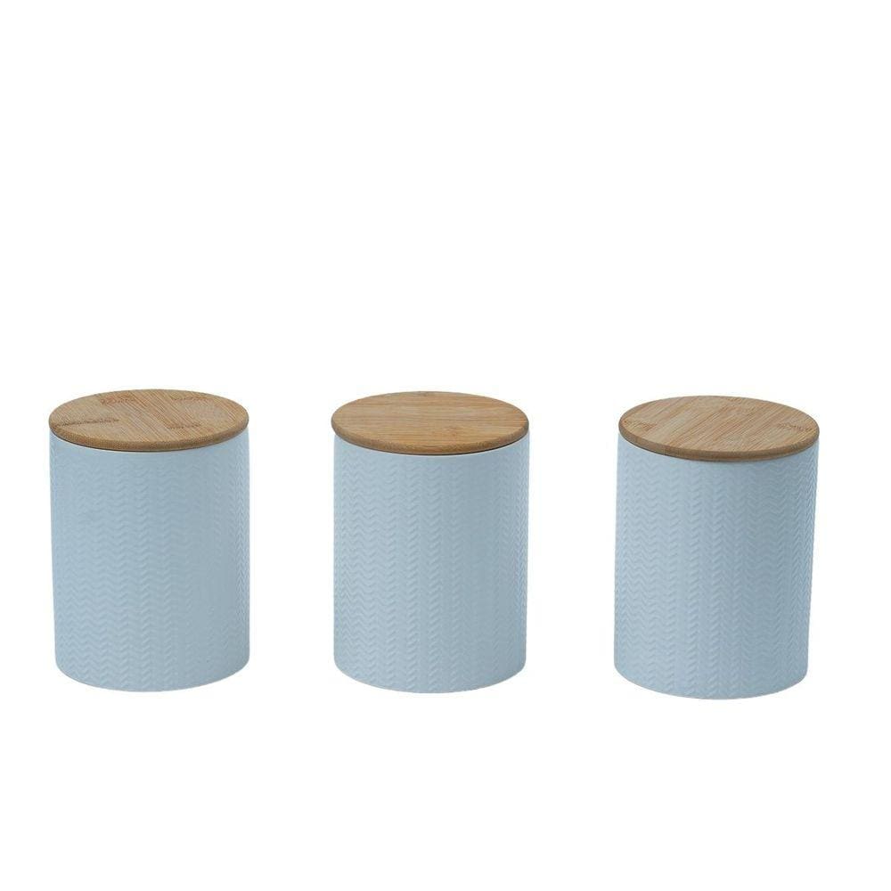 Kit 3 potes dolomita com tampa de bambu zig zag 1,2l - Oikos