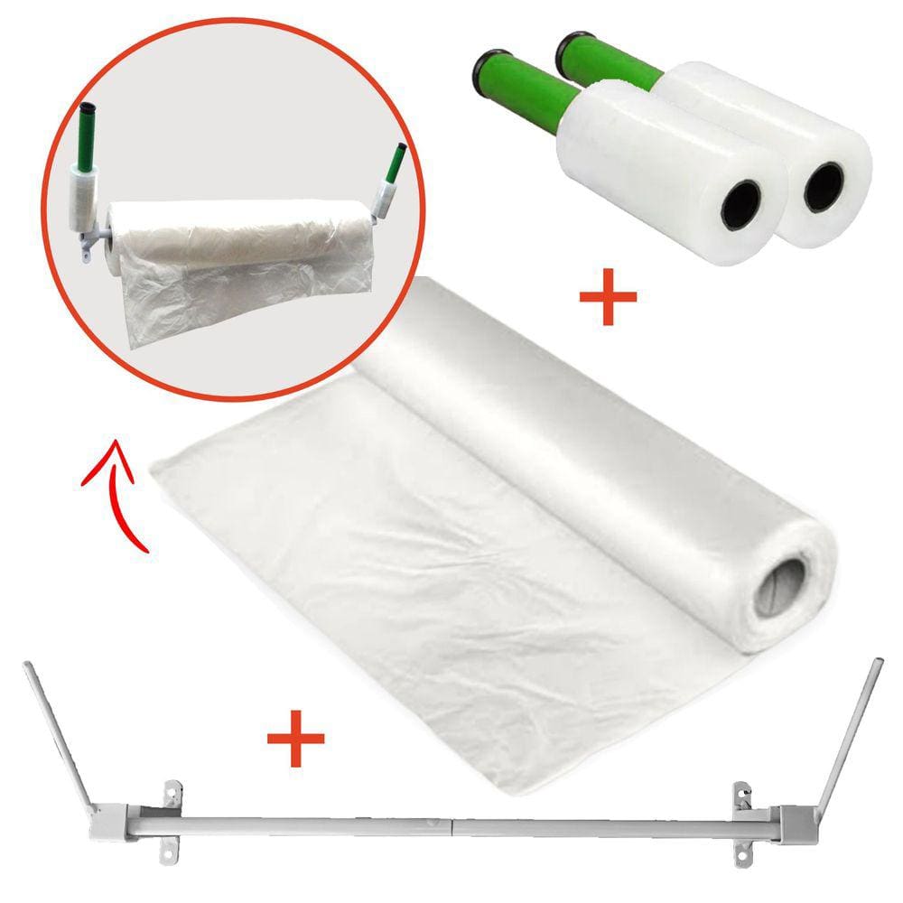 KIT Bobina Capa Plástica 3kg + Suporte + 2 Rolos Stretch