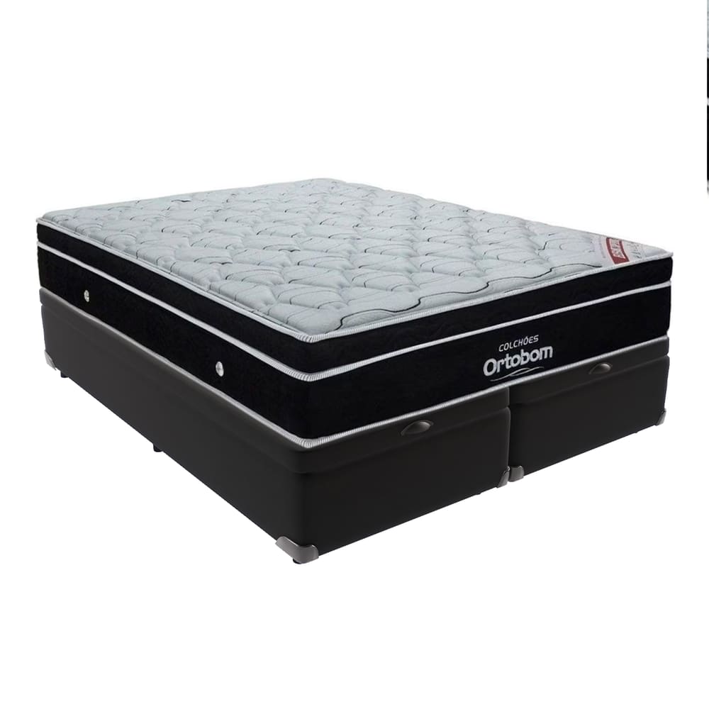 Cama Box King Preto Baú e Ortobom Elegant Molas Ensacadas EuroPillow